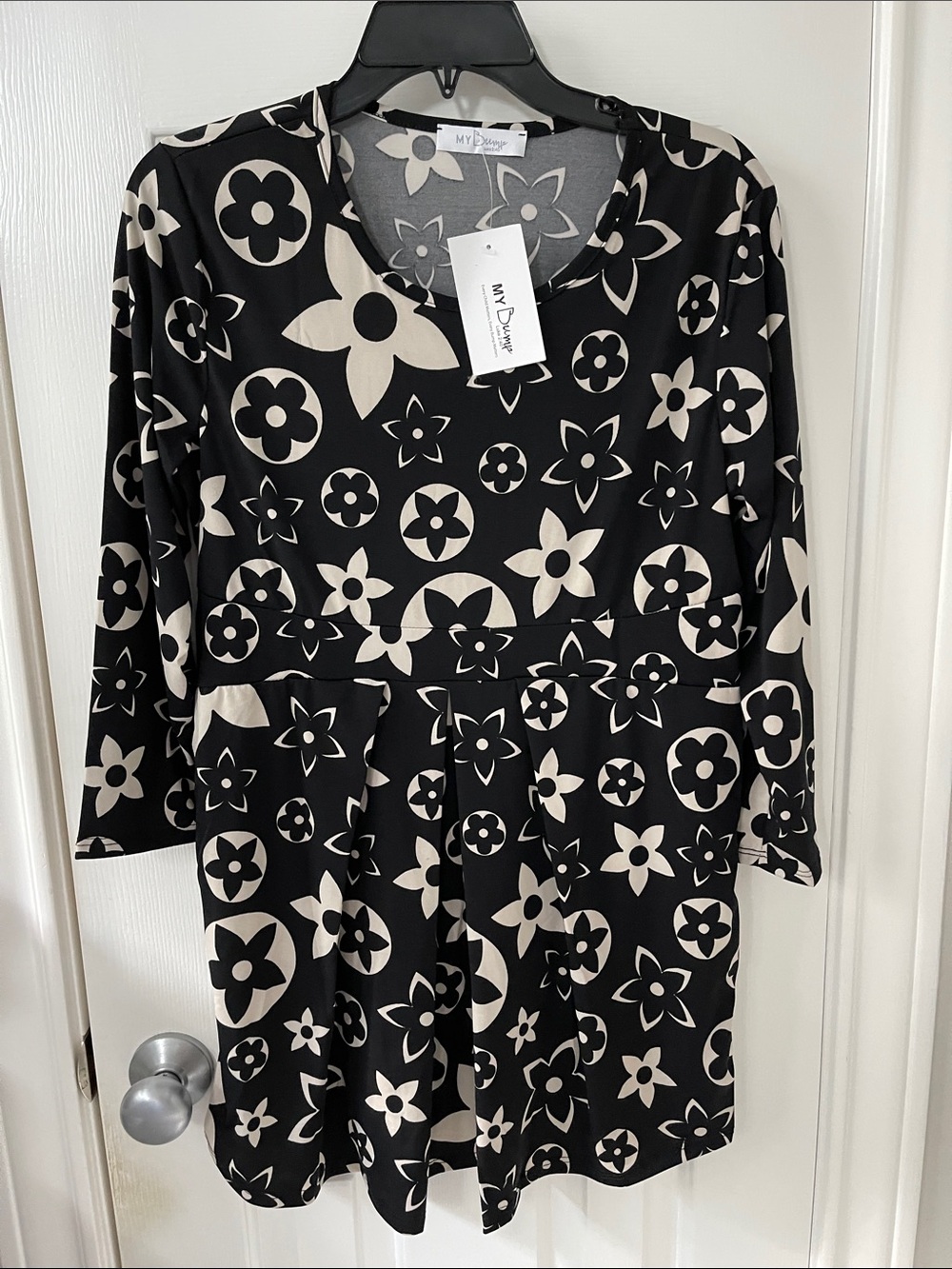 MY  Bump Maternity Dress Black & Cream Floral Print Tunic Dress